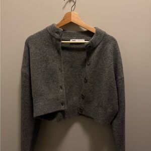 ZARA Charcoal Cropped Button-Front Women's cardigan